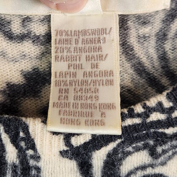 VNTG Jones New York Paisley Sweater Wool/Angora/Nylon Women’s SZ SM Blue/Cream - Picture 4 of 9